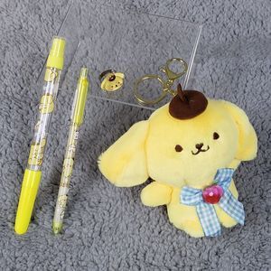 Pompompurin Plush Keychain Ring Spray Pen Mechanical Pencil 4pc Lot Bundle